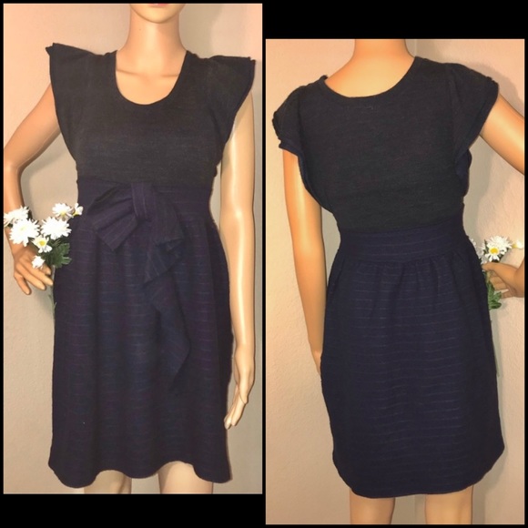 Moth Wool Blend Flutter Ruffle Sleeve Sweater Tie Front Bow Dress - Picture 2 of 11